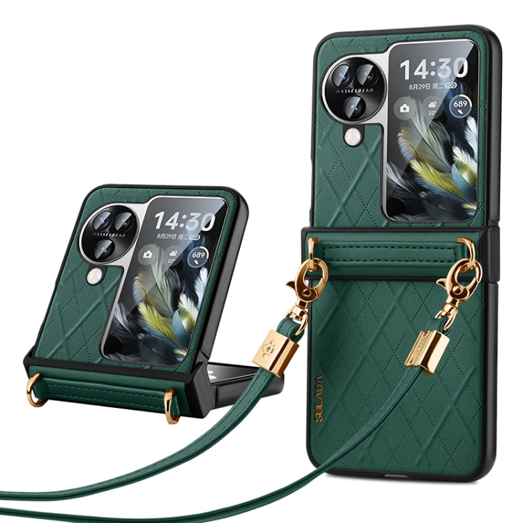 For OPPO Find N3 Flip SULADA Elegant Rhombic Texture Folding Phone Case with Lanyard(Green)
