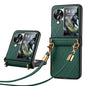 For OPPO Find N3 Flip SULADA Elegant Rhombic Texture Folding Phone Case with Lanyard(Green)