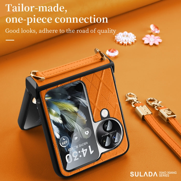 For OPPO Find N3 Flip SULADA Elegant Rhombic Texture Folding Phone Case with Lanyard(Green)
