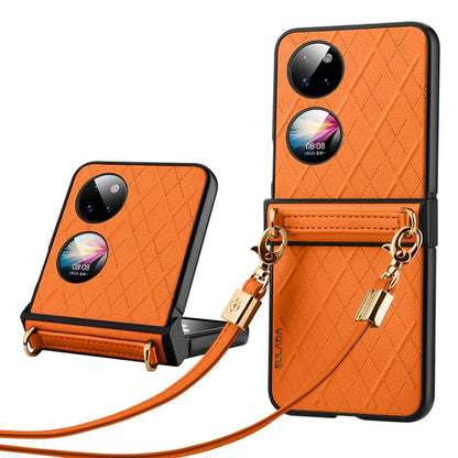 For Huawei P50 Pocket SULADA Elegant Rhombic Texture Folding Phone Case with Lanyard(Orange)