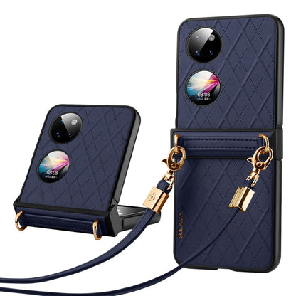 For Huawei P50 Pocket SULADA Elegant Rhombic Texture Folding Phone Case with Lanyard(Blue)