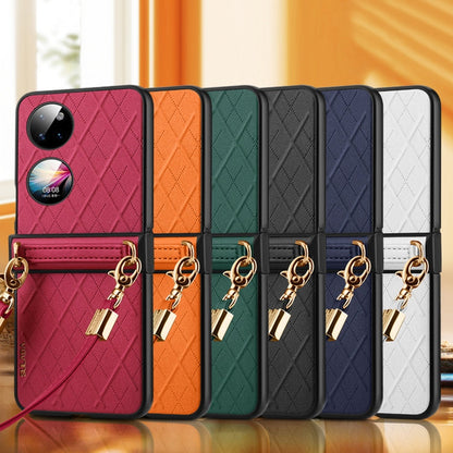 For Huawei P50 Pocket SULADA Elegant Rhombic Texture Folding Phone Case with Lanyard(Green)