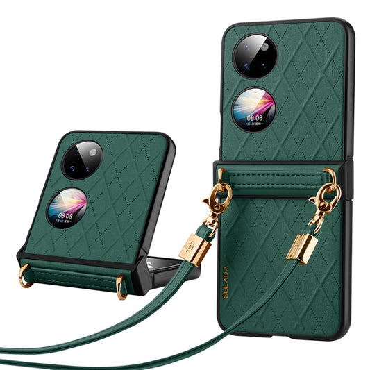Pour Huawei P50 Pocket Coque de téléphone pliable SULADA élégante texture losange avec cordon (vert)