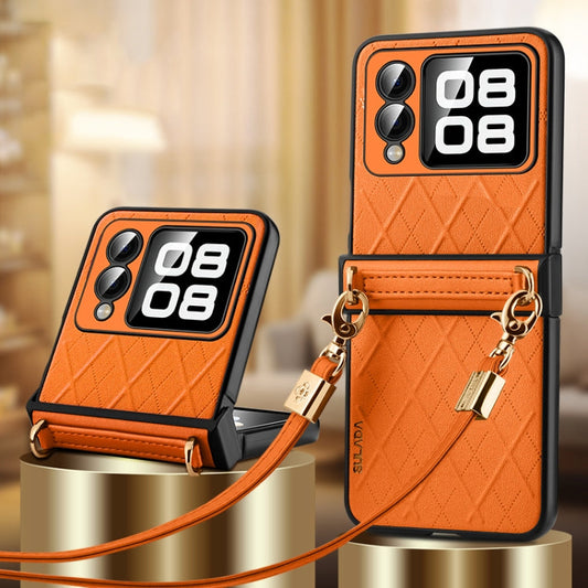 Pour Huawei nova Flip Étui de téléphone pliable SULADA Elegant Rhombic Texture avec cordon (Orange)