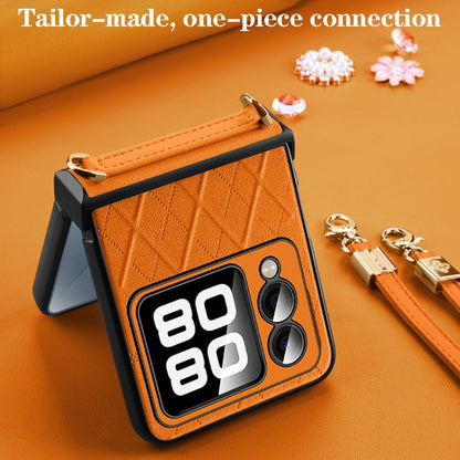 For Huawei nova Flip SULADA Elegant Rhombic Texture Folding Phone Case with Lanyard(Orange)