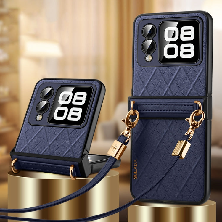 Pour Huawei nova Flip SULADA Élégant étui de téléphone pliant à texture rhomboïdale avec cordon (bleu)