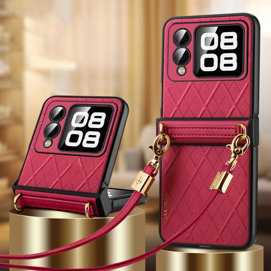 Pour Huawei nova Flip Étui de Téléphone Pliant Texture Losange Élégant SULADA avec Cordon (Rouge)