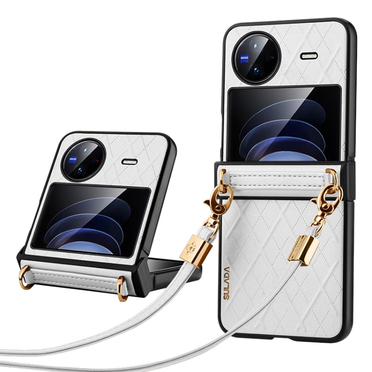 For vivo X Flip SULADA Elegant Rhombic Texture Folding Phone Case with Lanyard(White)