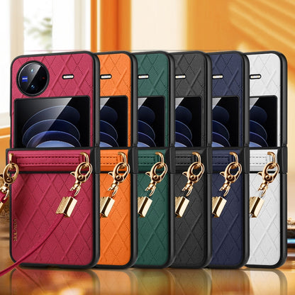 For vivo X Flip SULADA Elegant Rhombic Texture Folding Phone Case with Lanyard(White)