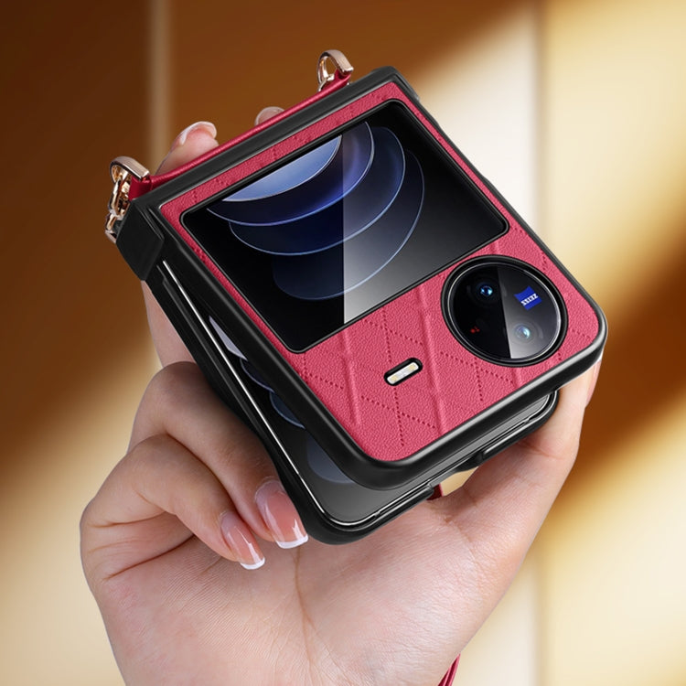 For vivo X Flip SULADA Elegant Rhombic Texture Folding Phone Case with Lanyard(White)