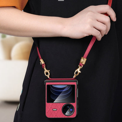 For vivo X Flip SULADA Elegant Rhombic Texture Folding Phone Case with Lanyard(White)