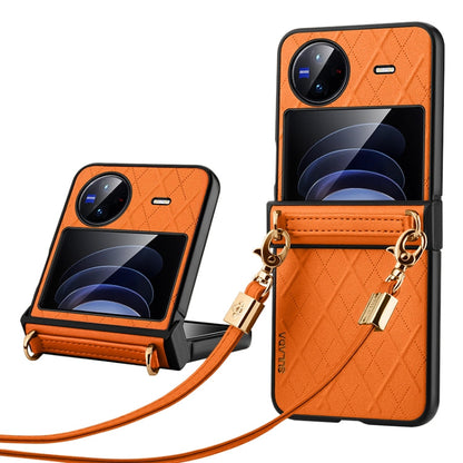 For vivo X Flip SULADA Elegant Rhombic Texture Folding Phone Case with Lanyard(Orange)