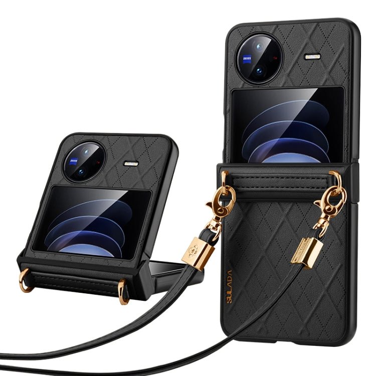 For vivo X Flip SULADA Elegant Rhombic Texture Folding Phone Case with Lanyard(Black)
