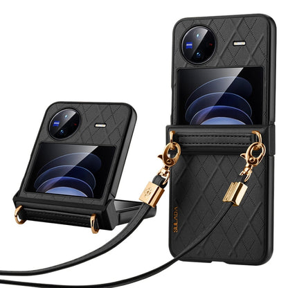 For vivo X Flip SULADA Elegant Rhombic Texture Folding Phone Case with Lanyard(Black)