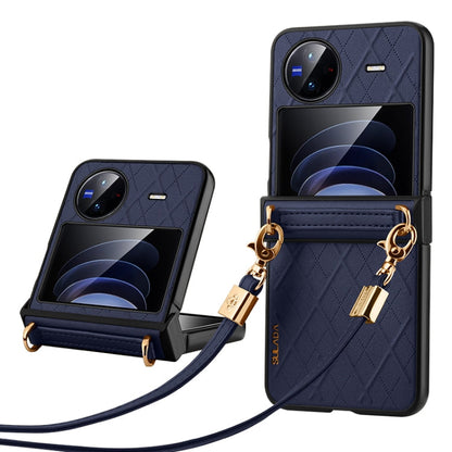 For vivo X Flip SULADA Elegant Rhombic Texture Folding Phone Case with Lanyard(Blue)