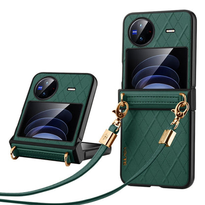 For vivo X Flip SULADA Elegant Rhombic Texture Folding Phone Case with Lanyard(Green)