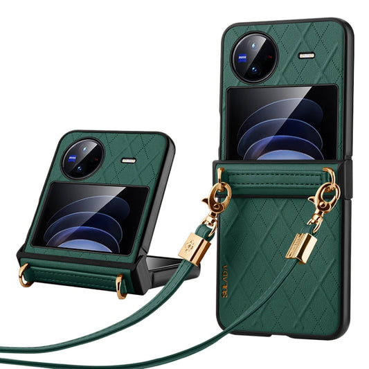 For vivo X Flip SULADA Elegant Rhombic Texture Folding Phone Case with Lanyard(Green)