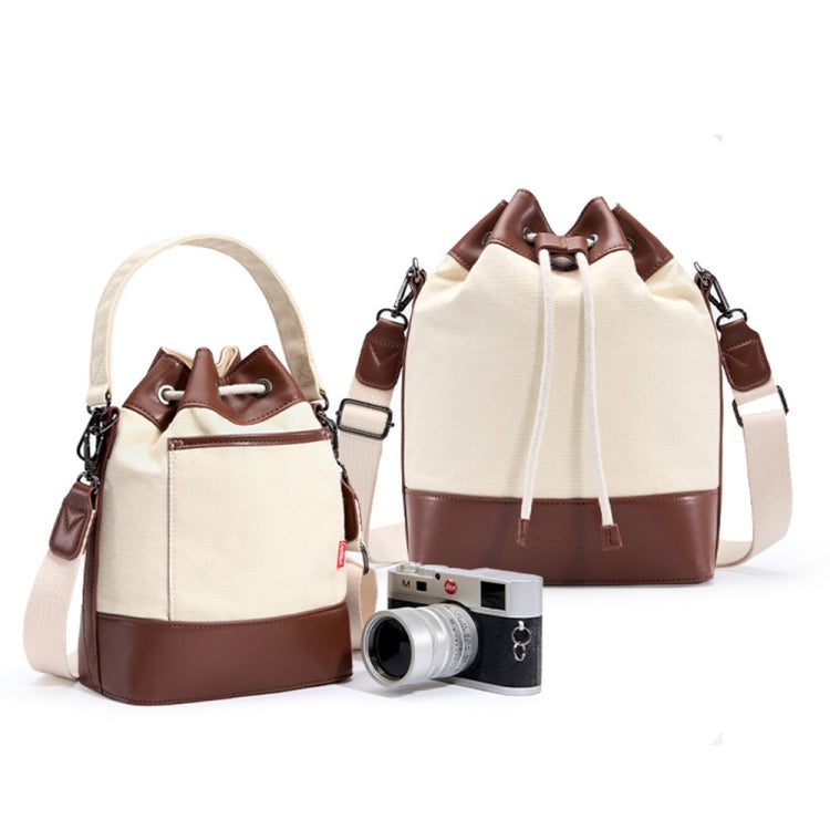 Sac à bandoulière pour appareil photo Cwatcun D100 en toile et polyuréthane imperméable avec cordon de serrage, taille : 22 x 12 x 31 cm (beige)