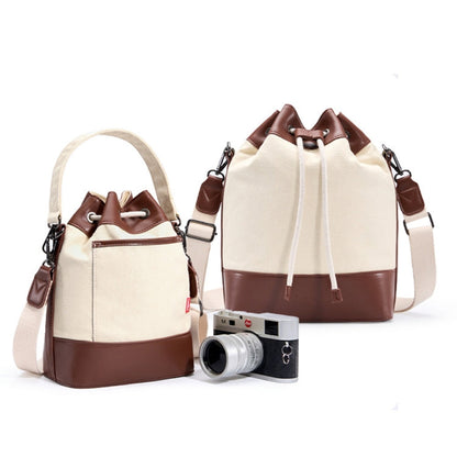 Sac à bandoulière pour appareil photo Cwatcun D100 en toile et polyuréthane imperméable avec cordon de serrage, taille : 22 x 12 x 31 cm (beige)