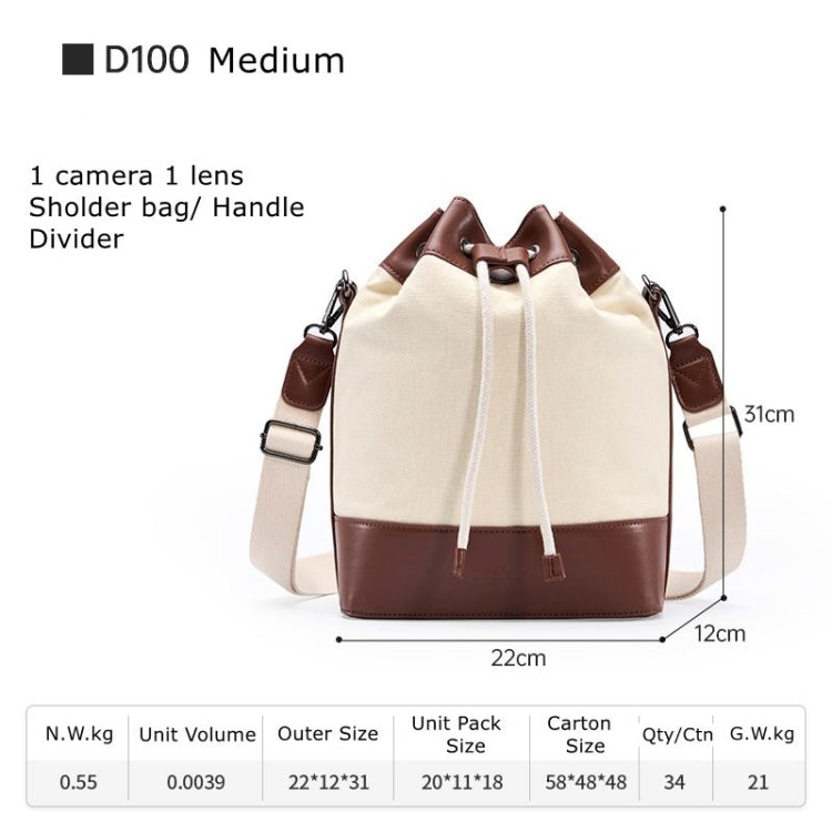 Sac à bandoulière pour appareil photo Cwatcun D100 en toile et polyuréthane imperméable avec cordon de serrage, taille : 22 x 12 x 31 cm (beige)