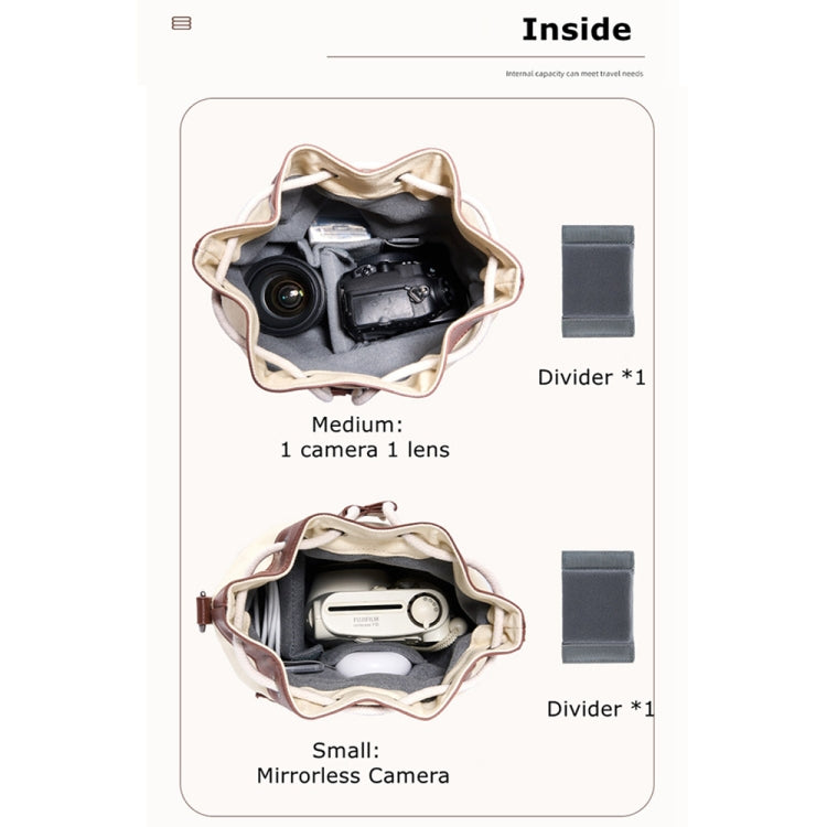 Sac à bandoulière pour appareil photo Cwatcun D100 en toile et polyuréthane imperméable avec cordon de serrage, taille : 22 x 12 x 31 cm (beige)