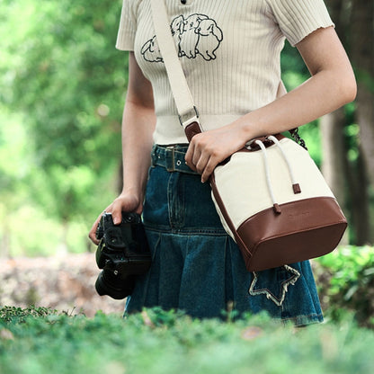 Sac à bandoulière pour appareil photo Cwatcun D100 en toile et polyuréthane imperméable avec cordon de serrage, taille : 22 x 12 x 31 cm (beige)
