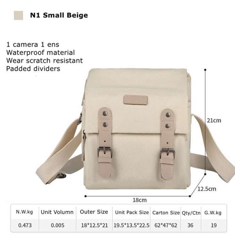Cwatcun N1 Retro Sac Photo Appareil Photo Numérique Multifonctionnel en Toile Imperméable, Taille : 18 x 12,5 x 21cm Beige