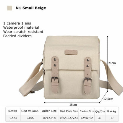 Cwatcun N1 Retro Sac Photo Appareil Photo Numérique Multifonctionnel en Toile Imperméable, Taille : 18 x 12,5 x 21cm Beige