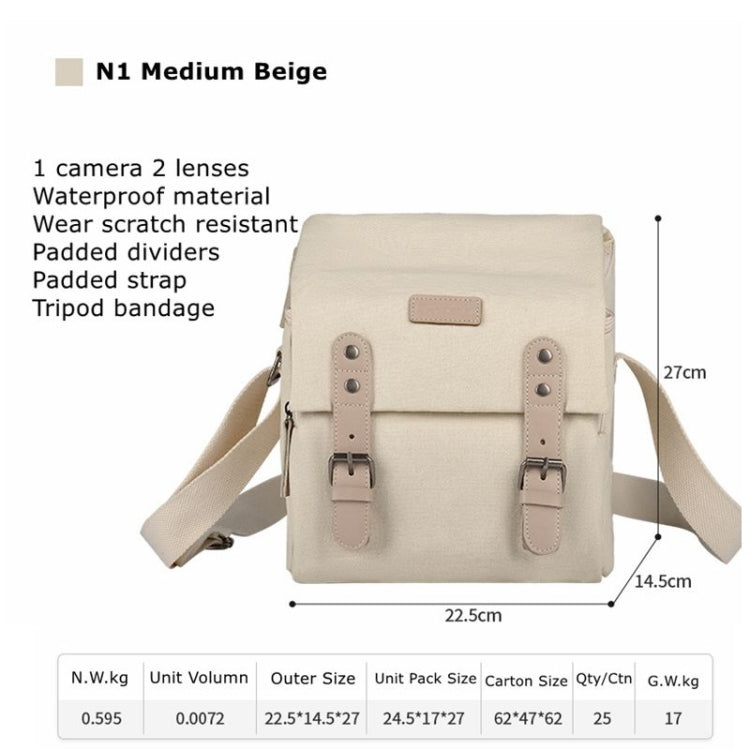 Cwatcun N1 Retro Multifunctional Canvas Waterproof Digital Camera Photography Bag, Size:22.5 x 14.5 x 27cm Beige