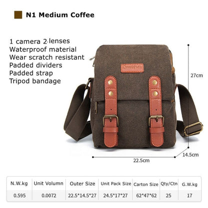 Sac photo numérique multifonctionnel en toile imperméable Cwatcun N1 Retro, taille : 22,5 x 14,5 x 27 cm, café
