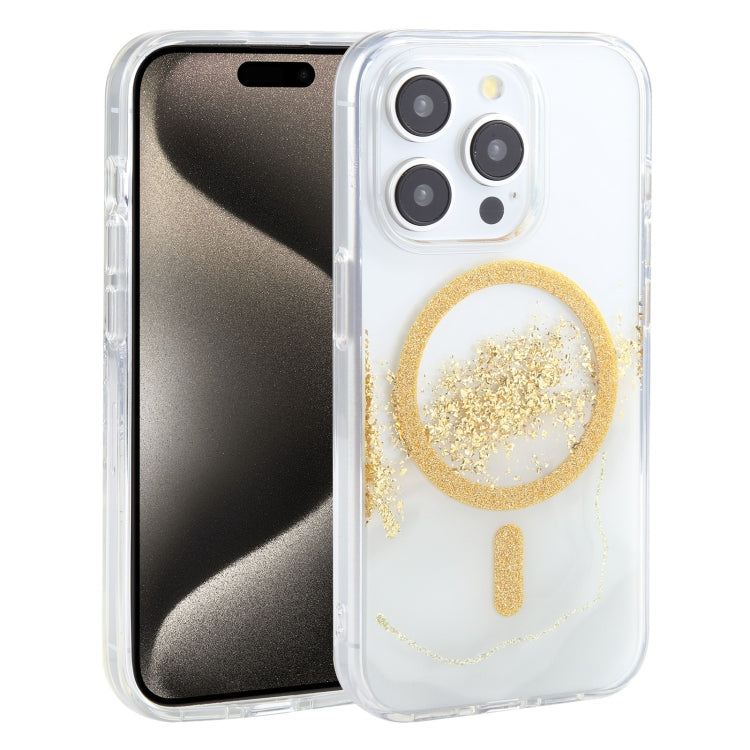 Pour iPhone 15 Pro DFANS DESIGN Magsafe Magnétique Starlight Étui de téléphone brillant (marbre feuille d'or)