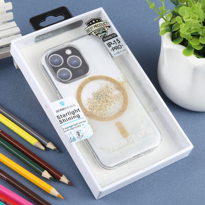 Pour iPhone 15 Pro DFANS DESIGN Magsafe Magnétique Starlight Étui de téléphone brillant (marbre feuille d'or)