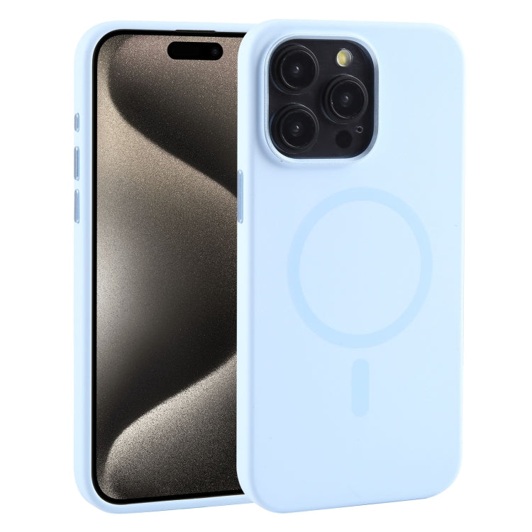 Pour iPhone 15 Pro Max Coque de téléphone Mutural Karen Series en silicone liquide Magsafe (bleu ciel)