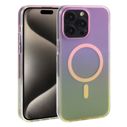 For iPhone 15 Pro Mutural MagSafe Magnetic Gradient Phone Case(Rose Red)