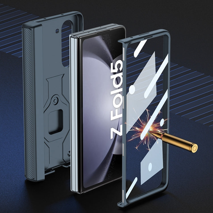 Pour Samsung Galaxy Z Fold5 Coque de téléphone GKK en alliage à rabat intégrée en PC avec boîte à stylo, stylo non inclus (Bleu)