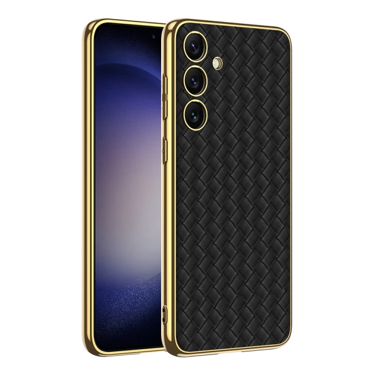 For Samsung Galaxy S24+ 5G GKK Weave Texture Electroplating PU Protective Phone Case(Black)