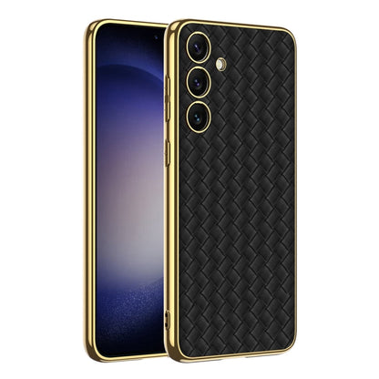For Samsung Galaxy S24+ 5G GKK Weave Texture Electroplating PU Protective Phone Case(Black)