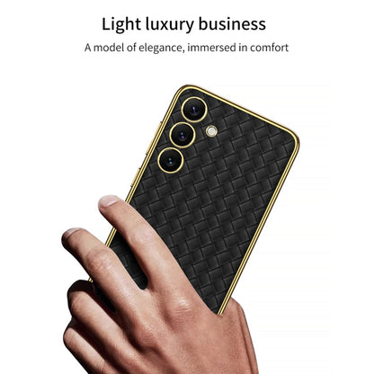 For Samsung Galaxy S24+ 5G GKK Weave Texture Electroplating PU Protective Phone Case(Black)