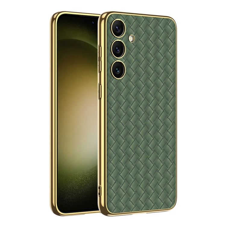 For Samsung Galaxy S24+ 5G GKK Weave Texture Electroplating PU Protective Phone Case(Green)