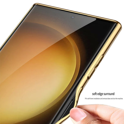 Pour Samsung Galaxy S24 Ultra 5G GKK Plaquage TPU Souple + Étui de Téléphone en Cuir à Couverture Complète sans Stylet (Fibre de Carbone)