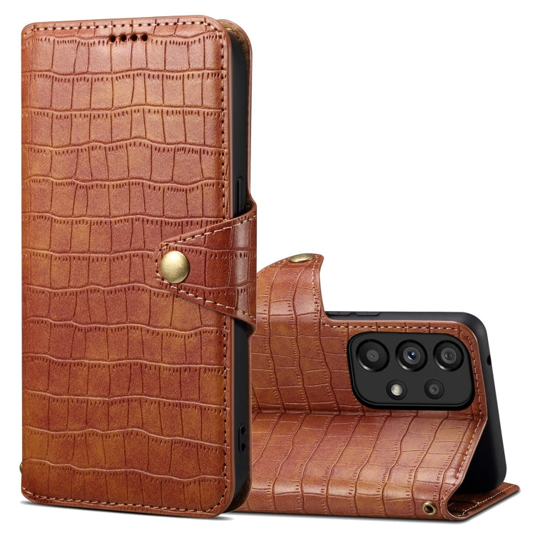 Pour Samsung Galaxy A23 5G Étui de téléphone en cuir avec bordure huilée et texture crocodile Denior (marron)