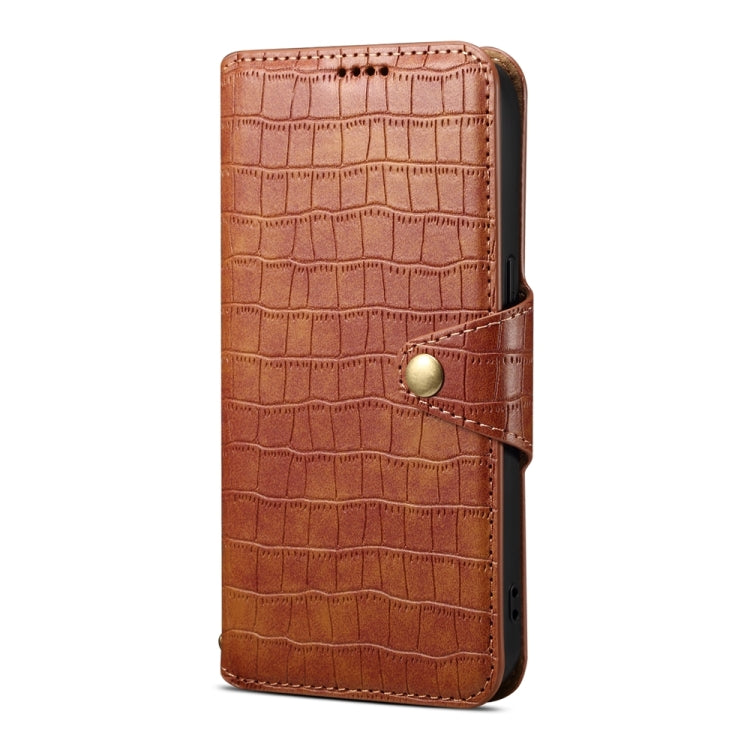 Pour Samsung Galaxy A23 5G Étui de téléphone en cuir avec bordure huilée et texture crocodile Denior (marron)
