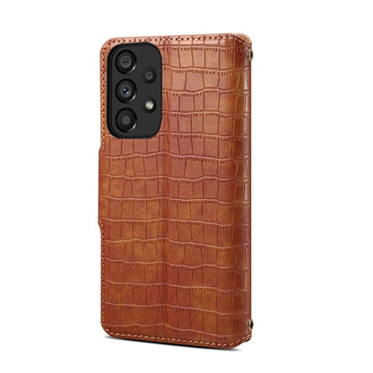 Pour Samsung Galaxy A52 Étui de Téléphone en Cuir Denior Texture Crocodile Bord Huilé (Marron)