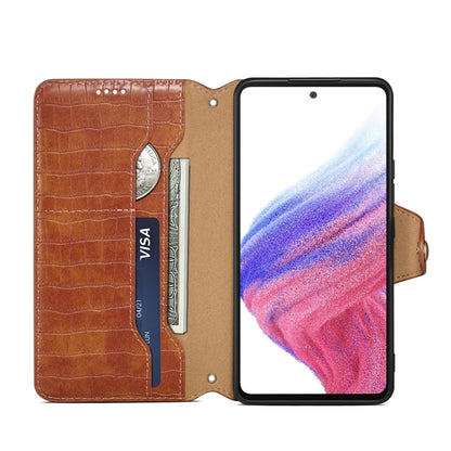 Pour Samsung Galaxy A52 Étui de Téléphone en Cuir Denior Texture Crocodile Bord Huilé (Marron)