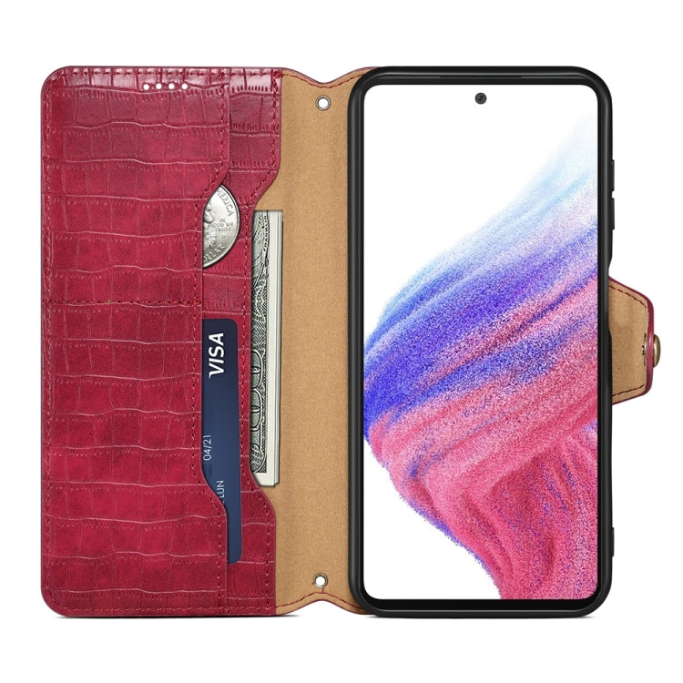 For Samsung Galaxy A05s Denior Crocodile Texture Oil Edge Leather Phone Case(Rose Red)