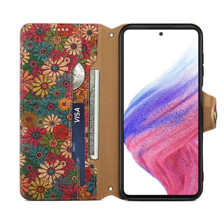 For Samsung Galaxy A24 5G Denior Flower Language Series Cork Fabric Oil Edge Leather Phone Case(Spring)