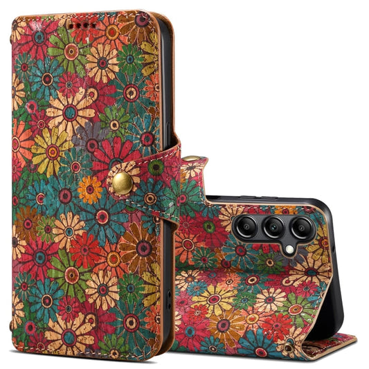 Pour l'étui de téléphone en cuir avec bord huilé en tissu de liège de la série Denior Flower Language pour Samsung Galaxy A34 5G (Printemps)