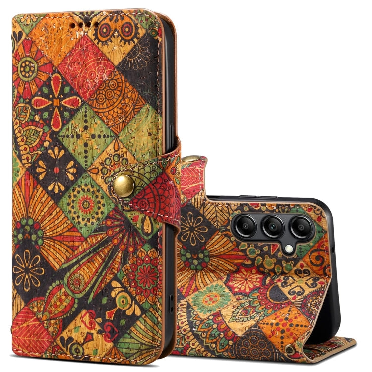 Pour Samsung Galaxy A54 5G Denior Flower Language Series Étui de téléphone en cuir avec bordure en liège (Automne)