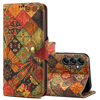 Pour Samsung Galaxy A54 5G Denior Flower Language Series Étui de téléphone en cuir avec bordure en liège (Automne)