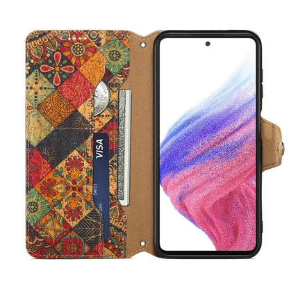 Pour Samsung Galaxy A54 5G Denior Flower Language Series Étui de téléphone en cuir avec bordure en liège (Automne)